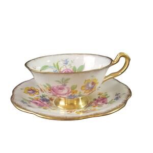 Vintage Woodlands Bone China Teacup and Saucer Set Multicolor Floral Springtime